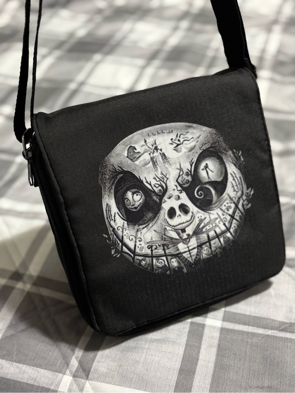 Disney Nightmare Before Christmas Jack & Sally Black Crossbody Organizer Bag